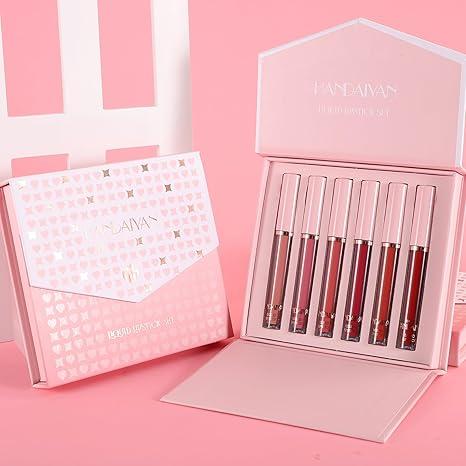 6Pcs Lipstick Makeup Set, Satin Texture Plumping Matte liquid Moisturizing Long-Lasting Wear Non-Stick Cup Not Fade Waterproof Smudge Proof Lip Gloss Suitable for All Occasions Party Festive, Girls and Women Makeup Accessories