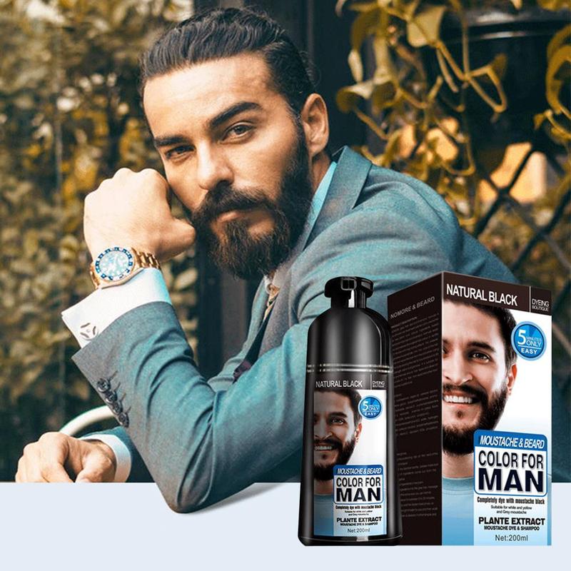 Beard Hair Color Shampoo for Men,Natural Permanent Beard DyeShampoo, Colors Hair in Minutes Long Lasting, 200ml, Black Hair DyeHaircare