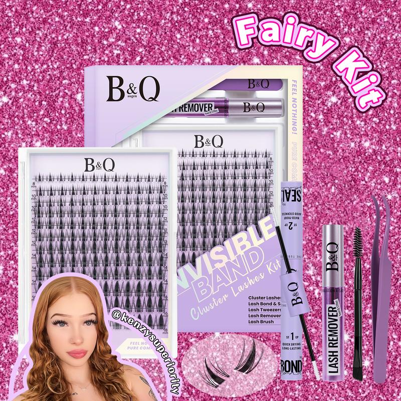 B&Q LASH l Fairy Manga Lash Kit l Ultra-Thin Invisible Band with 144pcs Individual Lashes, C Curl for DIY Lashes Extension, Waterproof Long Lasting