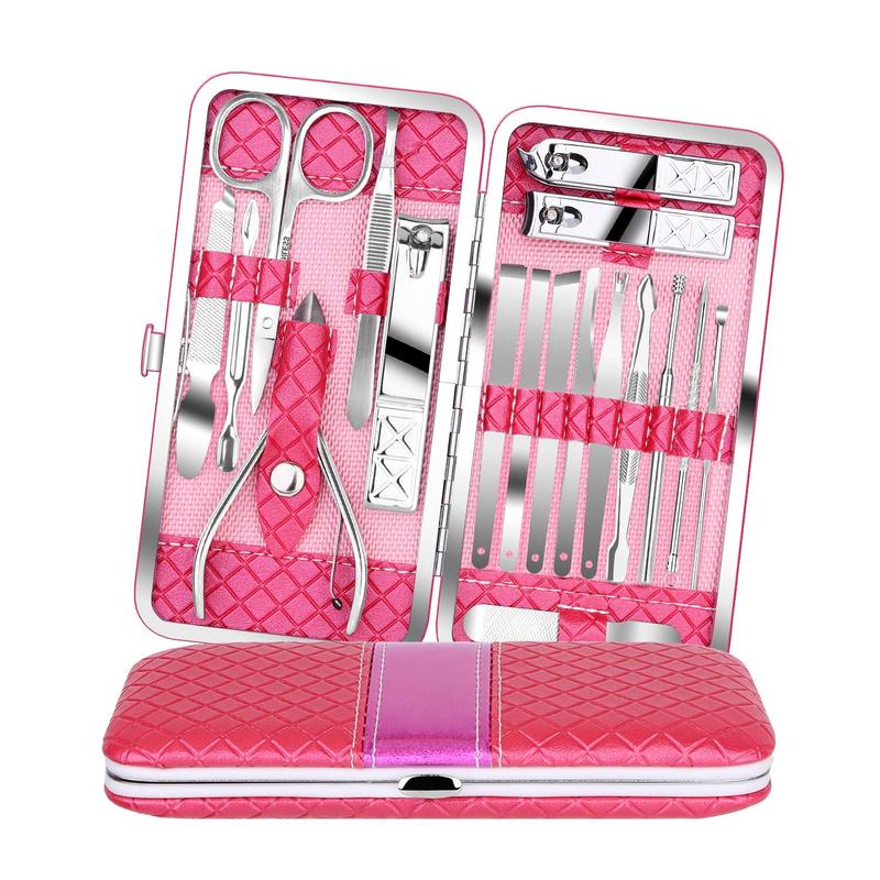 18 Piece Manicure Set, Travel Hygiene Stainless Steel Professional Knife Care Set Scissors Tweezers Knife Ear Spoon Tool Beauty Set with Leather Case