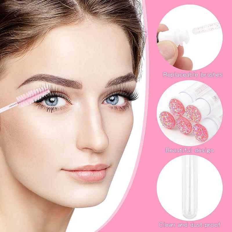 32PCS Lash Shampoo Clean Brush Kits 10pcs Crystal Lash Cleansing Brush 10pcs Disposable Tube Mascara Wands Brush 3pcs Empty Lash Shampoo Bottles Lash Extensions Aftercare (Pink kits) (Pink)