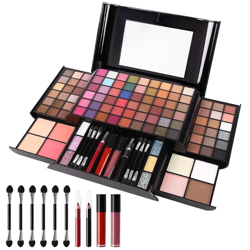 All In One Professional Makeup Kit Include Eyeshadow Palette Blushes Compact Bronzing Highlighter Powder Glitter Lipliner Eyeliner Pencil Brushes with Mirror Make Up Set Christmas Gifts For Women