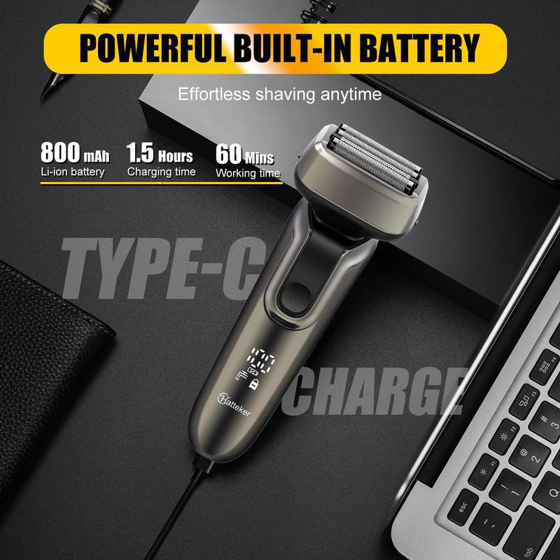 Electric Shaver, 1 Box Waterproof Electric Razor, Wet and Dry Use Men's Beard Trimmer, Safety Razor for Men, Great for Travel, Outing, Daily Use