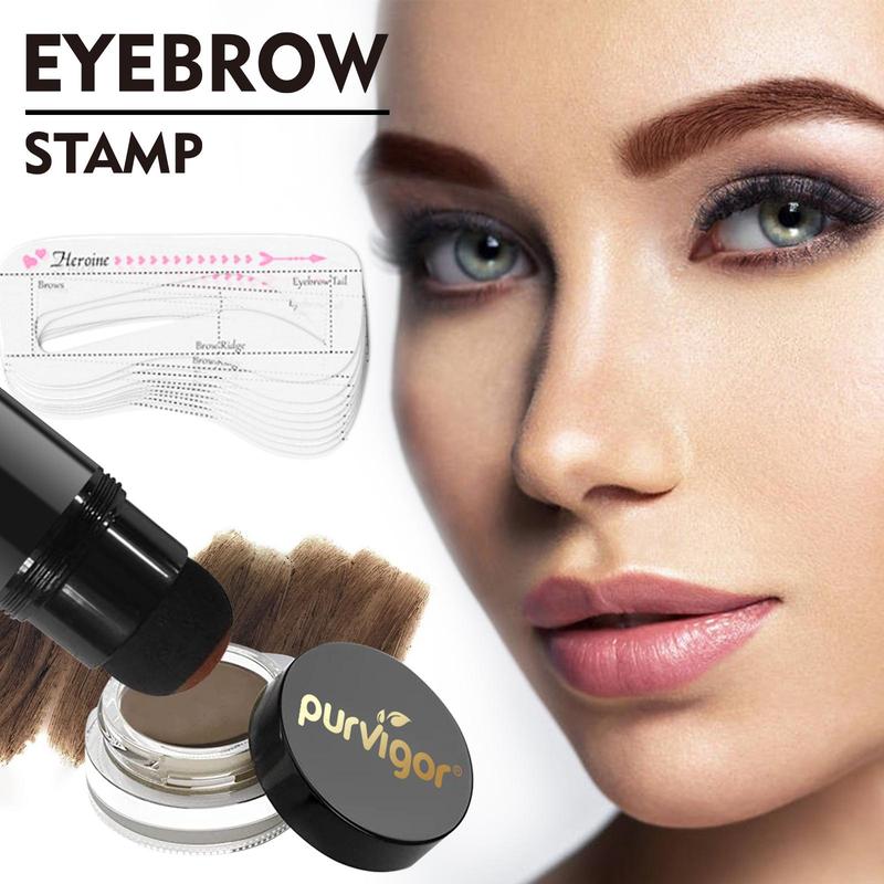 Eyebrow Stamp Kit, 1 Set Including Eyebrow Stamp & Eyebrow Powder & Eyebrow Card & Eyebrow Brush & Eyebrow Razor, Eye Brow Makeup Tool for Women