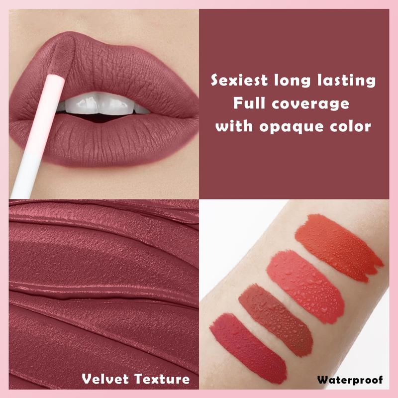 Long Lasting Matte Liquid Lipstick, 1 Count Waterproof Non-stick Lip Gloss, Moisturizing Lipstick Cosmetic, Suitable for All Occasions Lip Makeup, Christmas Gift