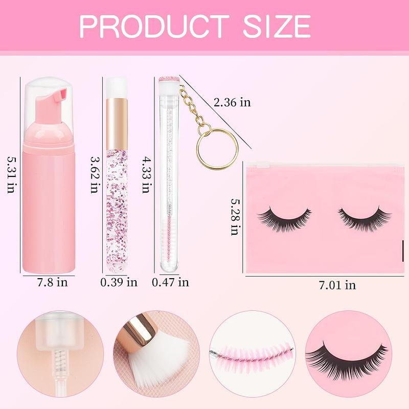 32PCS Lash Shampoo Clean Brush Kits 10pcs Crystal Lash Cleansing Brush 10pcs Disposable Tube Mascara Wands Brush 3pcs Empty Lash Shampoo Bottles Lash Extensions Aftercare (Pink kits) (Pink)