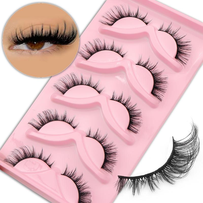 3D Fluffy False Eyelashes, 5 Pairs Natural Curling Wispy Faux Cluster Lashes, Volumized False Eyelashes for Women and Girls Eye Makeup Enhancement, Christmas Gift