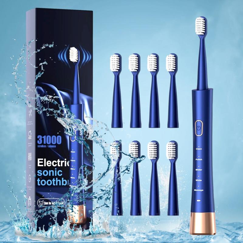 Electric Toothbrush, 1 Box Rechargeable Sonic Toothbrush with 8 Counts Replacement Brush Head, Portable Toothbrush for Home & Travel