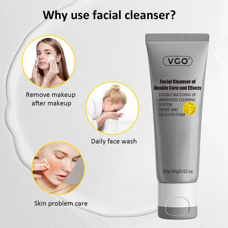 VGO Double Care Facial Cleanser - 50g, Suitable for All Skin Types,  and Moisturizes for Optimal Gentle Cleansing Sensitive Foam