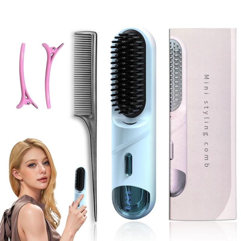 USB Rechargeable Wireless Hair Straightener, 1 Box Negative Ion Multi-functional Hair Straightening Comb, Portable Hair Straightening Comb for Home & Travel