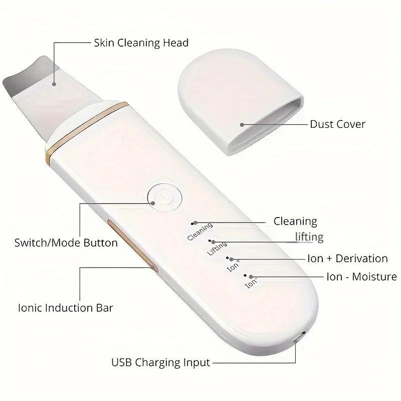 Facial Skin Cleaner, USB Charging 4 Modes Ultrasonic Skin Scraper Pore Cleaning Face Exfoliating Clean Face Deep Cleaning