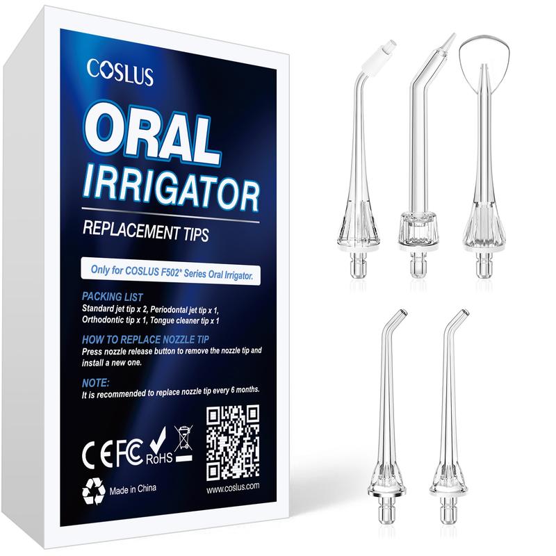 COSLUS 5-Pack Water Dental Flosser Replacement Tips 2 Standard, Orthodontic, Periodontal, Tongue Scraper - Easy to Replace, Versatile Nozzles for Optimal Oral Hygiene