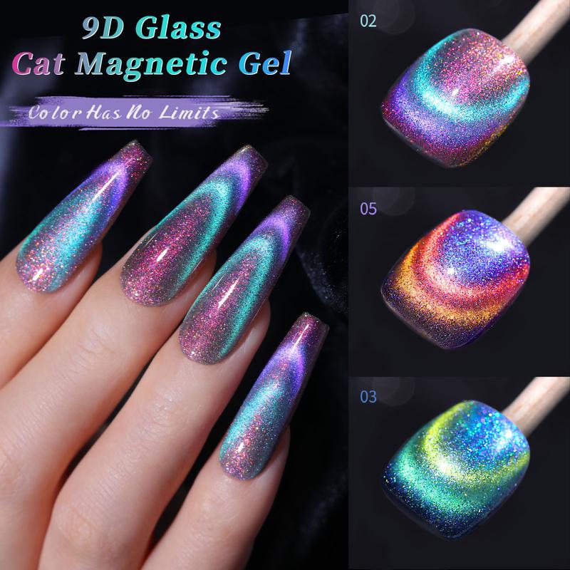 BORN PRETTY Reflective Glass Cat Magnetic Gel Nail Polish Set 6 Colors 7ml With Magnetic Stick Cat Eye Gel Polish Need UV light French Nail Art Salon Style DIY At Home Nail Care