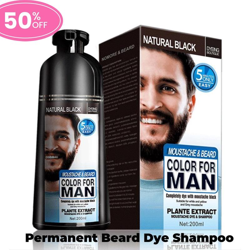 Beard Hair Color Shampoo for Men,Natural Permanent Beard DyeShampoo, Colors Hair in Minutes Long Lasting, 200ml, Black Hair DyeHaircare