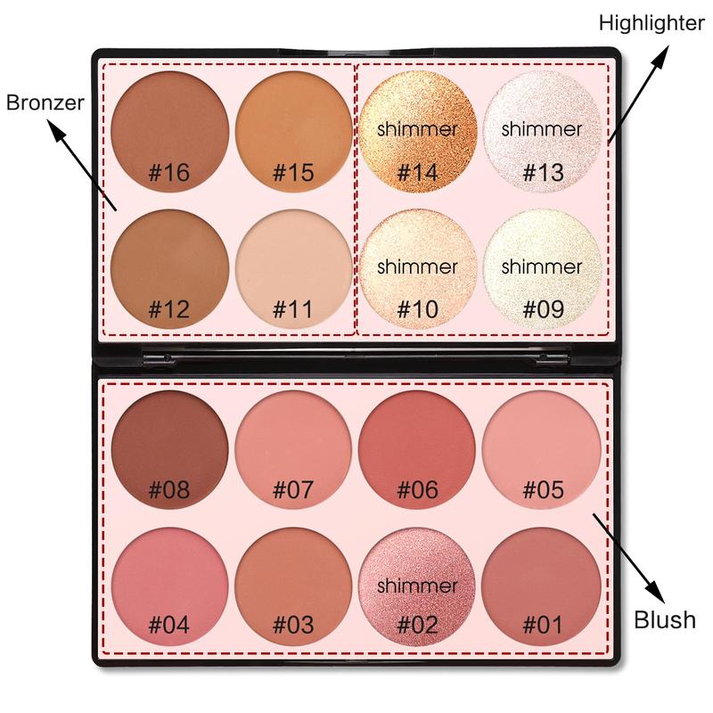 16 Color Contouring Palette - Blush Highlighter Bronzing Powder All-in-One Makeup Palette Contouring Set - Face Makeup Holiday Gift