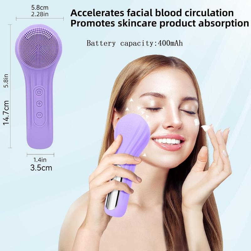 Portable Silicone Electric Facial Cleansing Brush, 1 Count Waterproof Rechargeable Vibration Facial Massager, Face Skin Care Tool for Deep Cleansing, Exfoliation