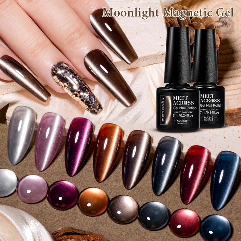 Gel Nail Polish Set, 8 Colors Mocha Brown Mirror Glass Cat Eye Gel, Soak of Uv French Cat Eye Gel Nail Polish Home Nail Salon, Christmas Gift