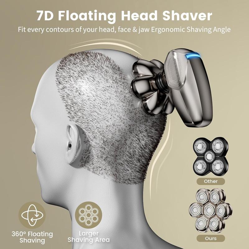 7D Head Shavers for Bald Men,  Detachable Head Shaver LED Display Dry Wet ,IPX7 Waterproof Head Shavers with Type-C Charge Brush Comb Comfort Razor