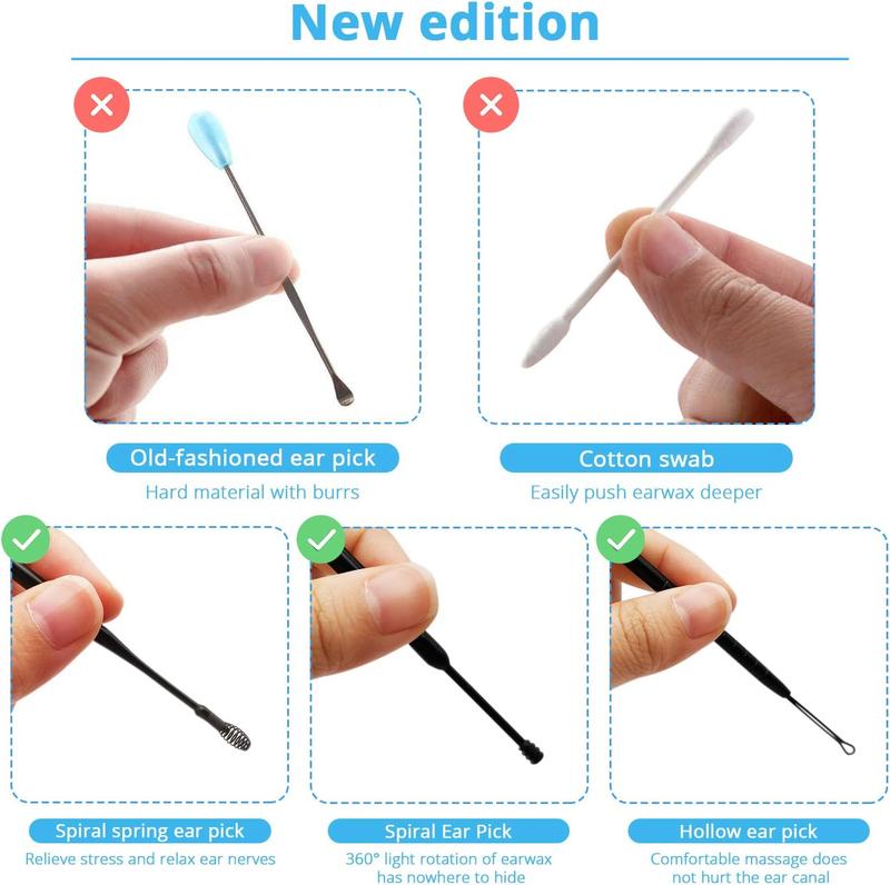 Ear Pick Earwax Removal Kit, Ear Cleansing Tool Set, Ear Curette Ear Wax Remover Tool with a Storage Box (Black, 5 Count (Pack of 1))