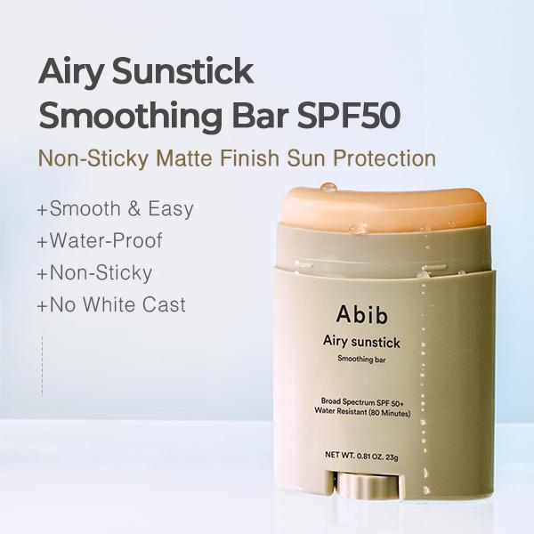 [Abib] Airy Sunstick Smoothing Bar SPF50 | Non-Sticky Matte Finish Sun Protection for Face and Body, Long-lasting Korean Sun Stick SPF 50