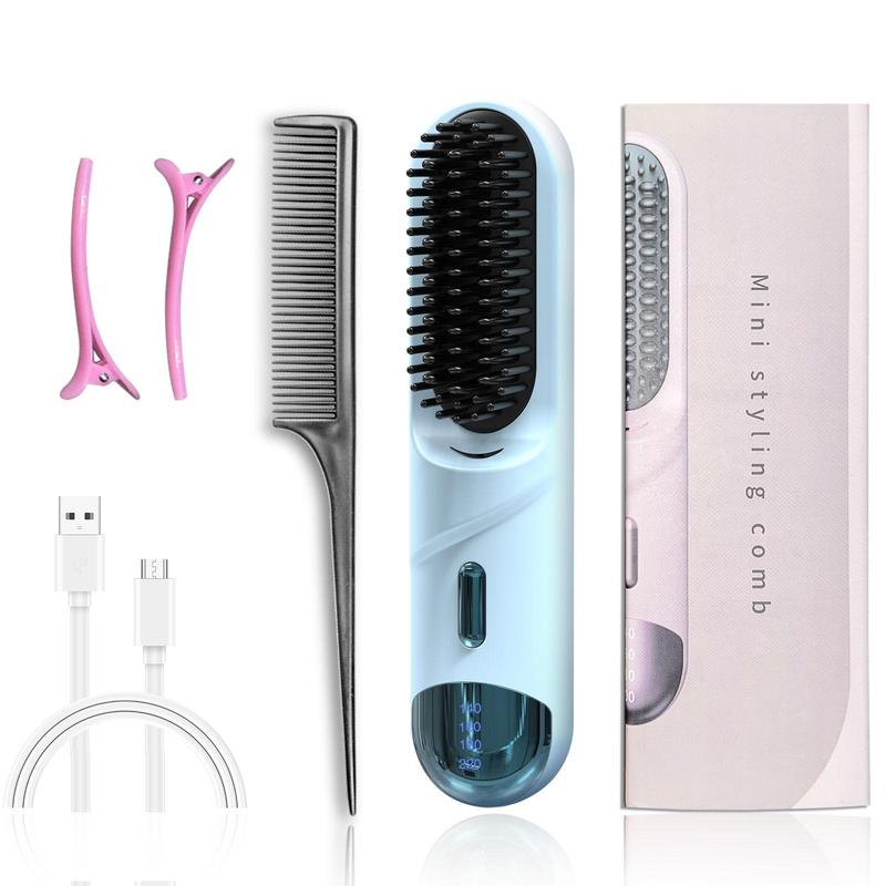 USB Rechargeable Wireless Hair Straightener, 1 Box Negative Ion Multi-functional Hair Straightening Comb, Portable Hair Straightening Comb for Home & Travel