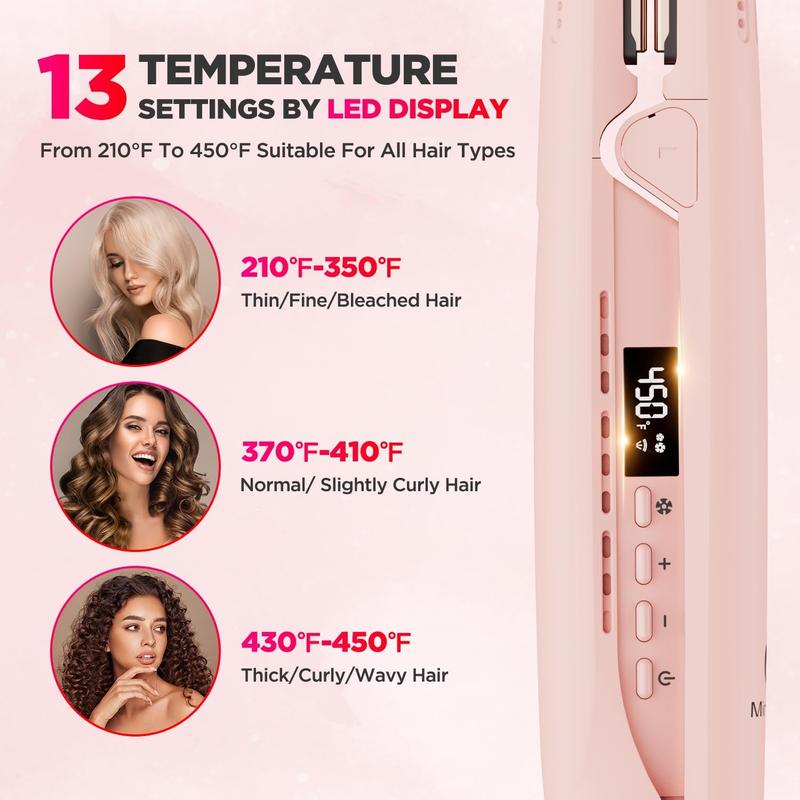 360° Airflow Styler Curling Iron, Titanium Flat Iron Hair Straightener and Curler 2 in 1, Professional Curing Wand with Ionic Aroma Cool Air, 13 Adjustable Temps, Dual Voltage for Long Hair Salon Comfort