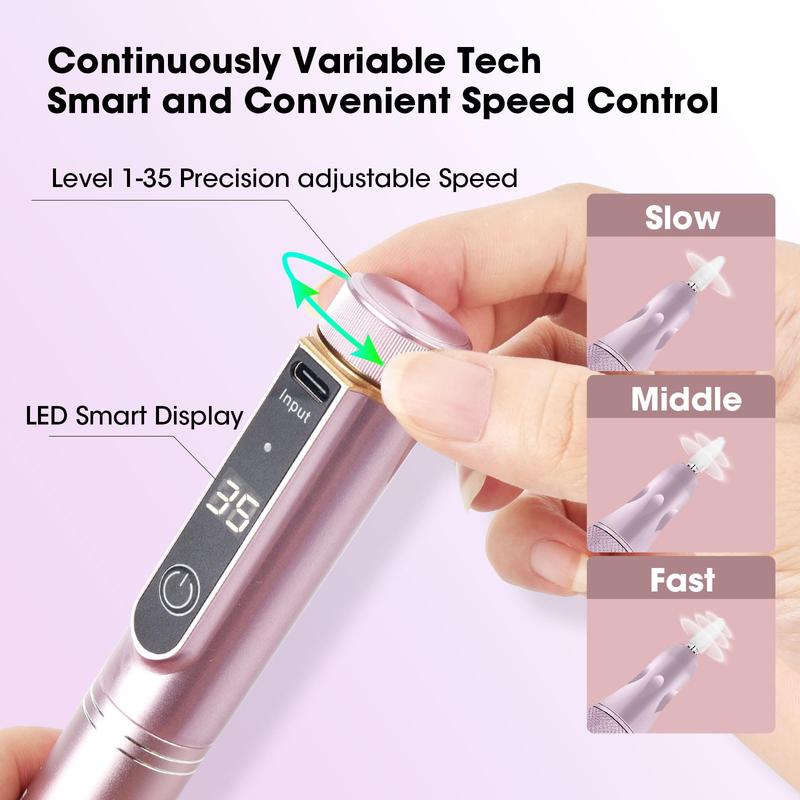 Rechargeable Electric Nail Drill, 1 Box Professional Nail Drill & Accessories, Wireless Nail File Drill, Electric Nail File for Acrylic Gel Nails