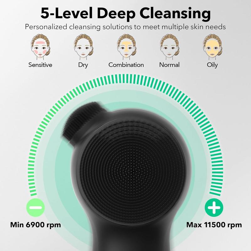 Electric Silicone Facial Cleansing Brush, 1 Count Rechargeable Waterproof Facial Massage Brush with 5 Cleaning Modes, Facial Skin Care Tool for Women & Men