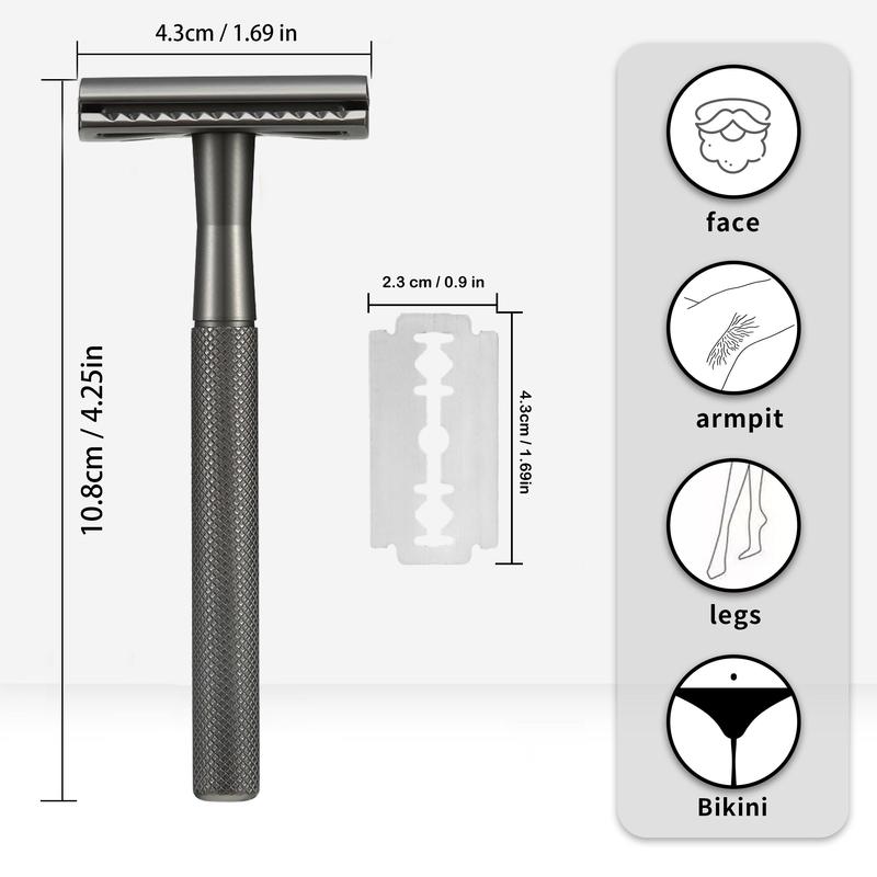 Safety Razor with Stainless Steel Handle, 1 Count Manual Razor for Home & Travel, Wet Shaving Tool for Men, Men's Care Tool, Christmas Gift