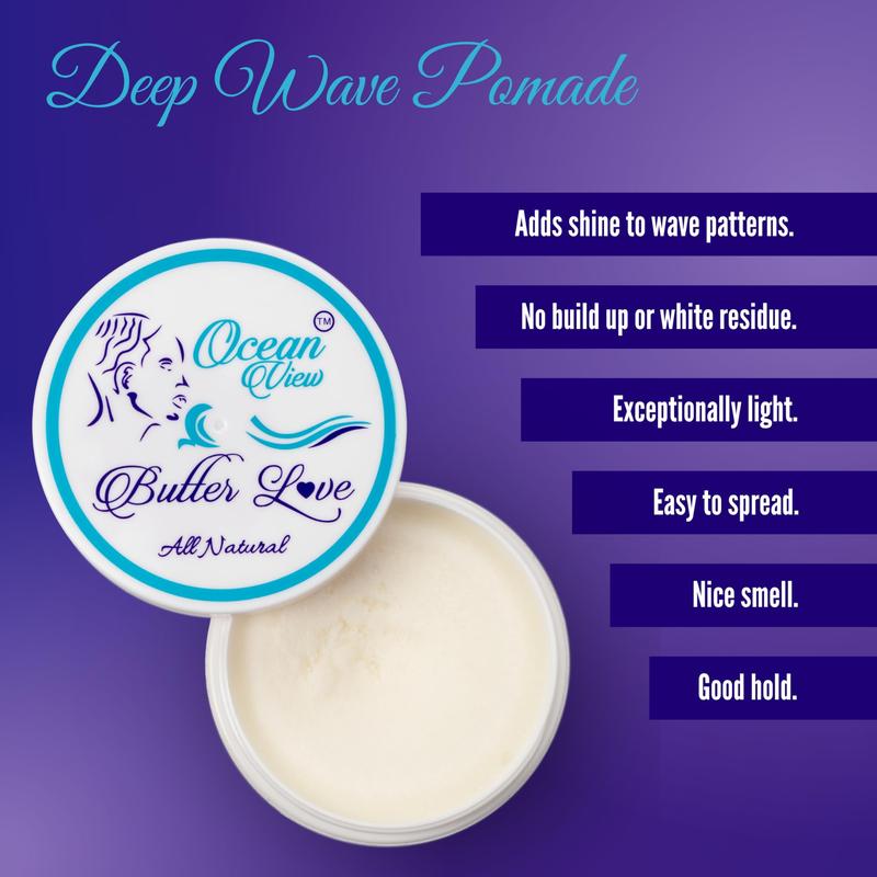 OCEAN VIEW DEEP WAVES POMADE Butter Love, 360 Wave Grease for Men Promotes Layered Waves, Moisture, Control and Silky Shine – All Natural Wave Cream with Shea Butter and Beeswax for Wolfing (4 oz)