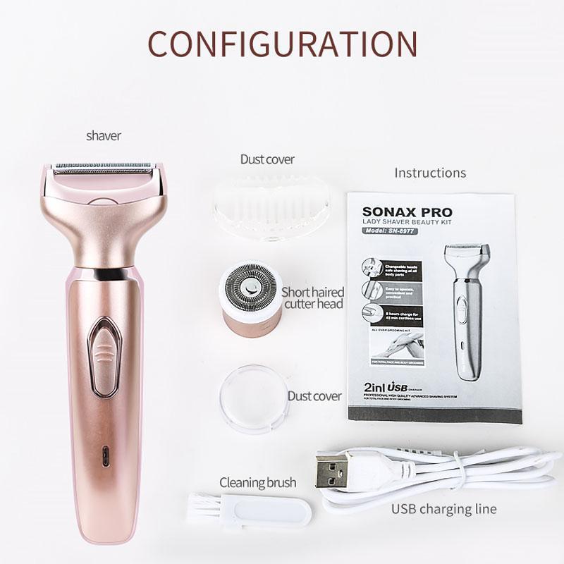 2 in 1 Electric Shaver for Women, 1 Box USB Rechargeable Body and Facial Epilator, Portable Waterproof Bikini Trimmer, Painless Hair Removal for Arms, Legs, Christmas Gift