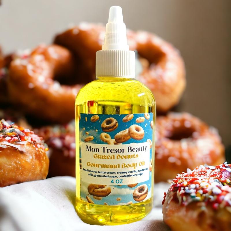 Glazed Donut Body Oil, moisturizer, hydrating, fried dough, condensed milk, creamy vanilla, buttercream, sugar, Womens body oil, Body Care, naturally hydrating, cruelty free Moisturizing Fragrance Scented