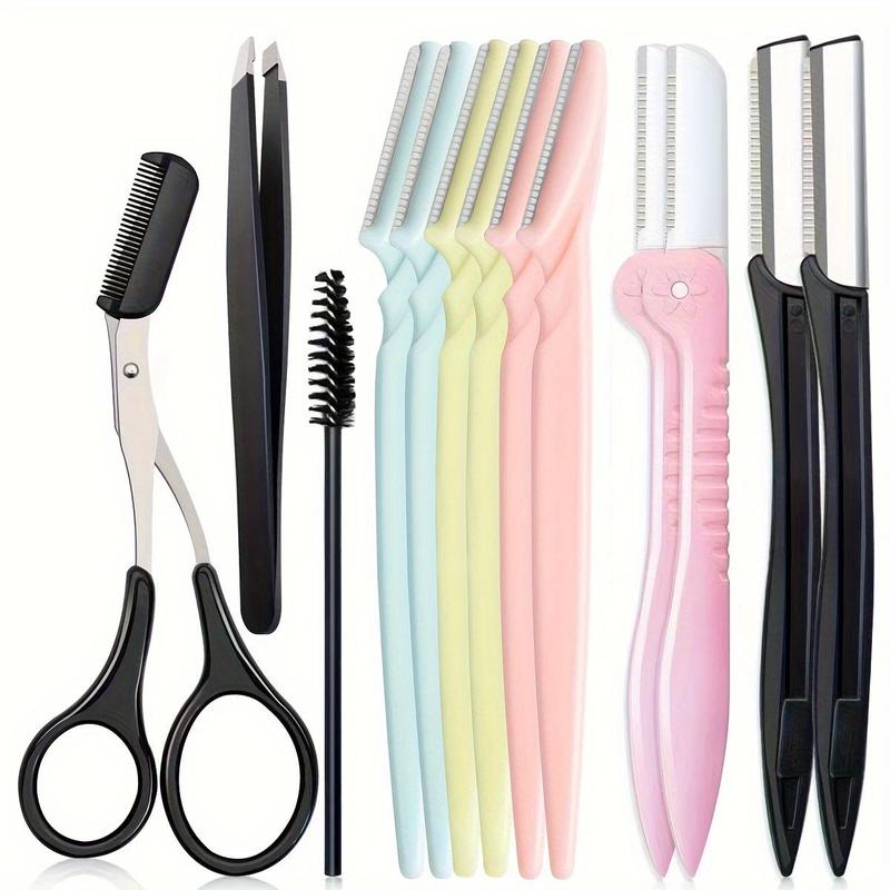 Eyebrow Trimmer Set, 13pcs set Eyebrow Shaping Tool & Eyelash Curler & Brush & Tweezers & Scissors, Facial Hair Shaving Tool, Makeup Tool for Women