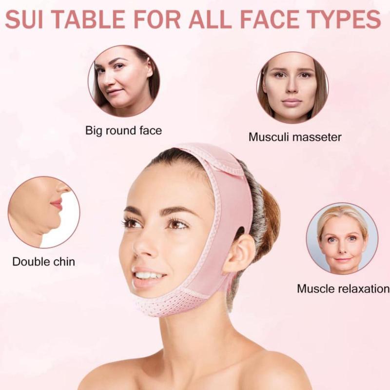 Double Chin Reducer & Eliminator V Line Lifting Mask with Adjustable Chin Strap Targets Double Chin for a Slimmer Jawline Enhances Facial Contours for Women - Pink