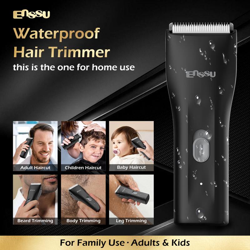 ENSSU Hair Clippers, Waterproof Men Body Hair Trimmer, Cordless Hair Cutting Kit for Head, Rechargeable Home Barber Haircut Trimmer (Note!! Do not use on intimate areas)