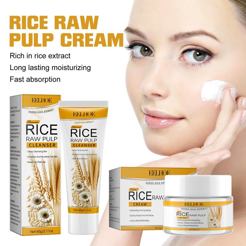 Rice Extract Facial Skincare Kit, 1 Count Moisturizing Facial Cream & 1 Count Deep Cleansing Cleanser, Nourishing Facial Skin Care Products for Women