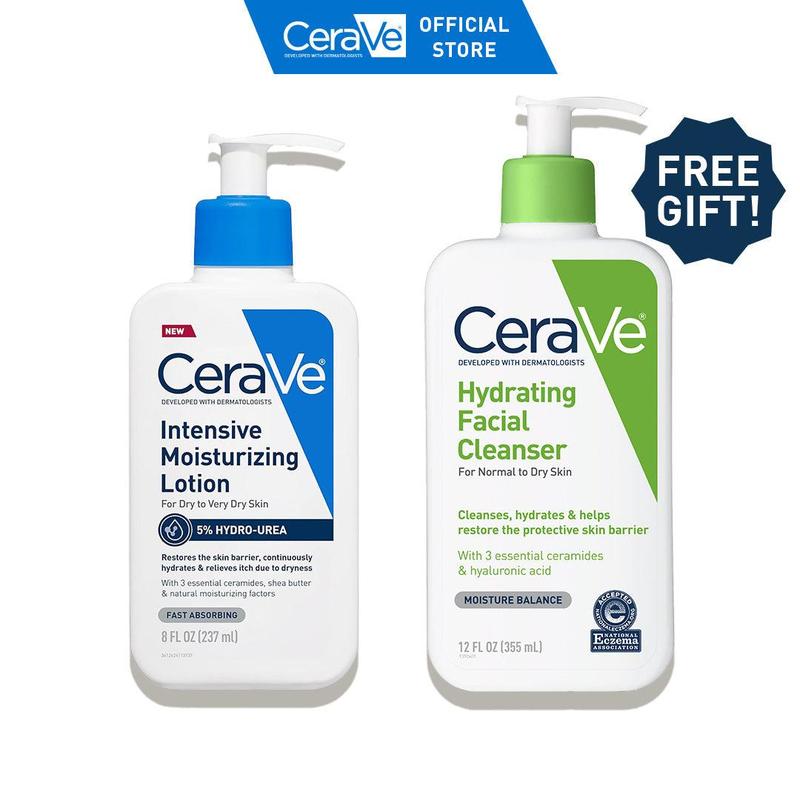 CeraVe Winter Skincare Duo: CeraVe Hydrating Facial Cleanser (Normal to Dry Skin) & NEW Intensive Moisturizing Body Lotion Dry to Very Dry Skin + 5% Hydro-Urea)