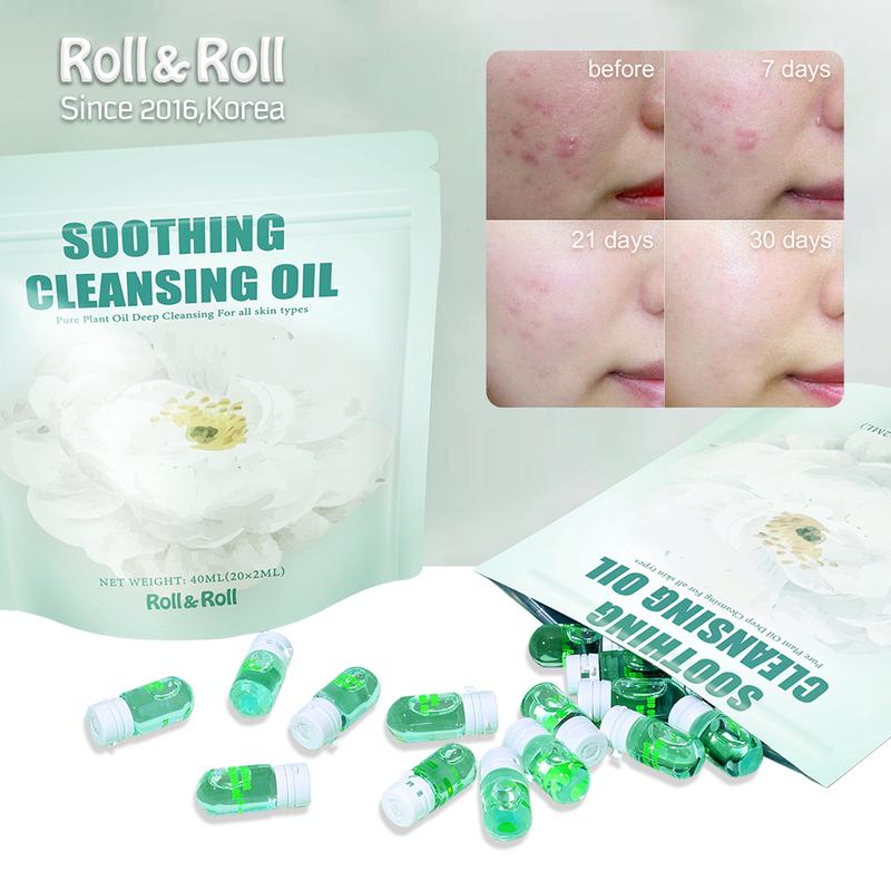 Roll&Roll KoreaNatural Cleansing Oil – Best for Sensitive & Acne-Prone Skin, Waterproof Makeup Remover Oil – Nourishing & Gentle!Travel-Friendly 2ml*20 or 40 Capsules +Face towel combination set, Antioxidant。Non-comedogenic ，Fragrance and Colorant Free！