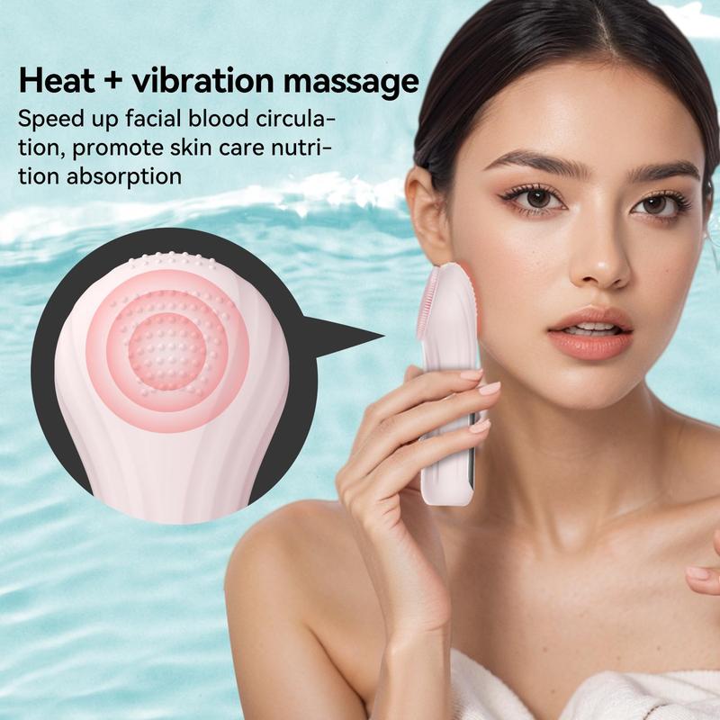 Rechargeable Portable Silicone Thermostatic Facial Cleansing Brush, High Frequency Vibration Facial Skin Care Brush, Facial Skin Care Tool for Women & Men