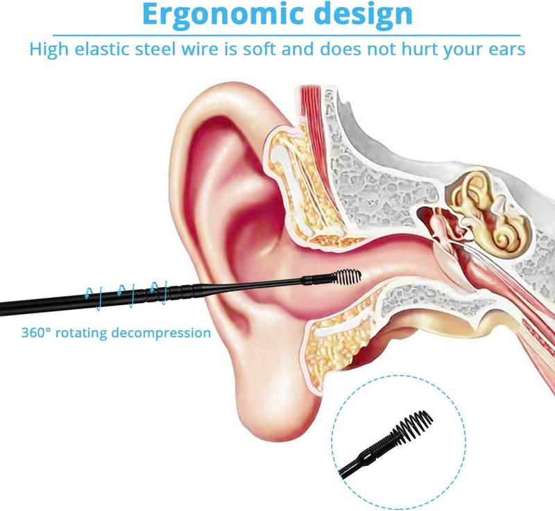 Ear Pick Earwax Removal Kit, Ear Cleansing Tool Set, Ear Curette Ear Wax Remover Tool with a Storage Box (Black, 5 Count (Pack of 1))