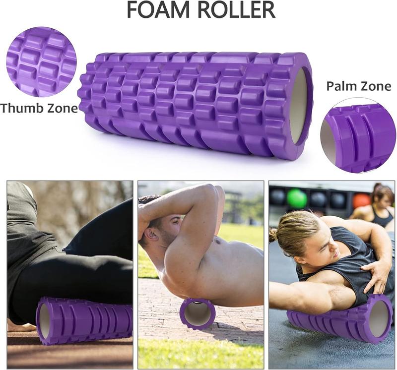 5 in 1 Foam Roller Set for Deep Tissue Muscle Massage, Patented Trigger Point Fitness Exercise Foam Roller, Massage Roller, Massage Ball, Stretching Strap, for Whole Body Care Comfort