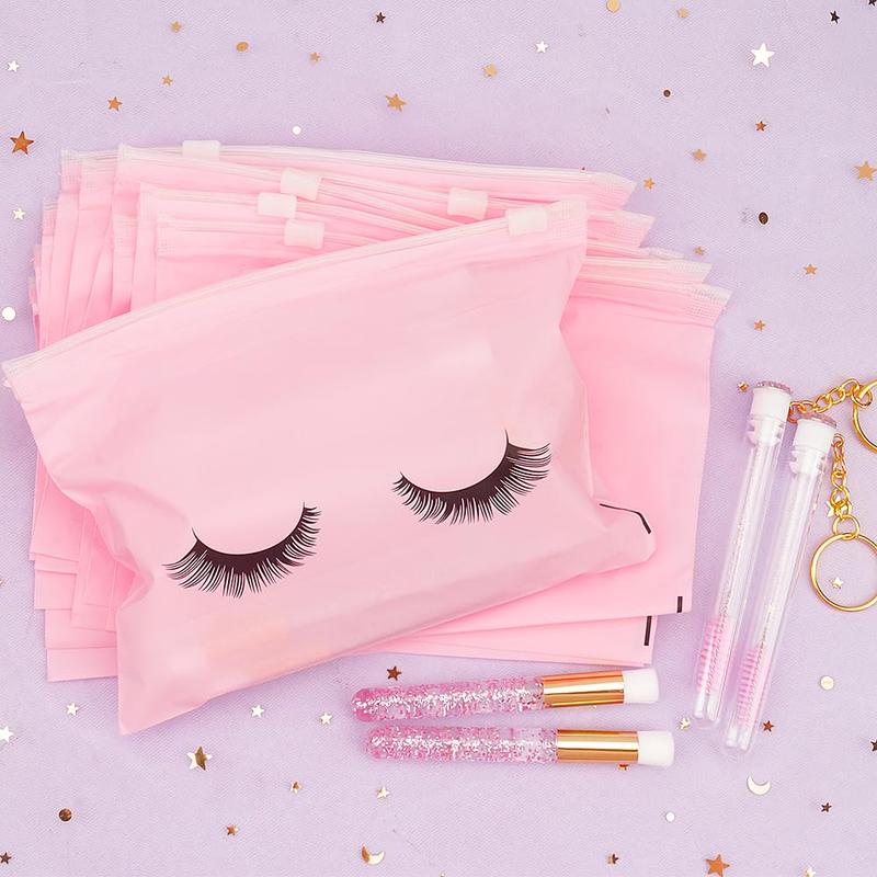 32PCS Lash Shampoo Clean Brush Kits 10pcs Crystal Lash Cleansing Brush 10pcs Disposable Tube Mascara Wands Brush 3pcs Empty Lash Shampoo Bottles Lash Extensions Aftercare (Pink kits) (Pink)