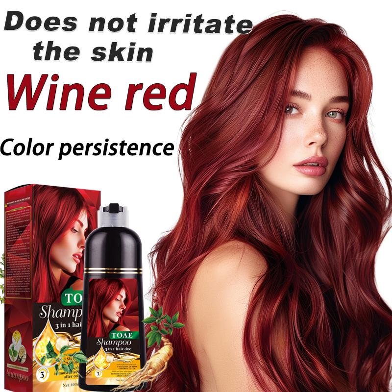 TOAE-Quick and Easy Hair Dye Shampoo in Wine Red, Black, and Brown, 3-in-1 Formula with Plant Extracts, Long-Lasting, 400ml Bottle, No Harsh Chemicals Haircare Oil bubble shampoo Argan Color