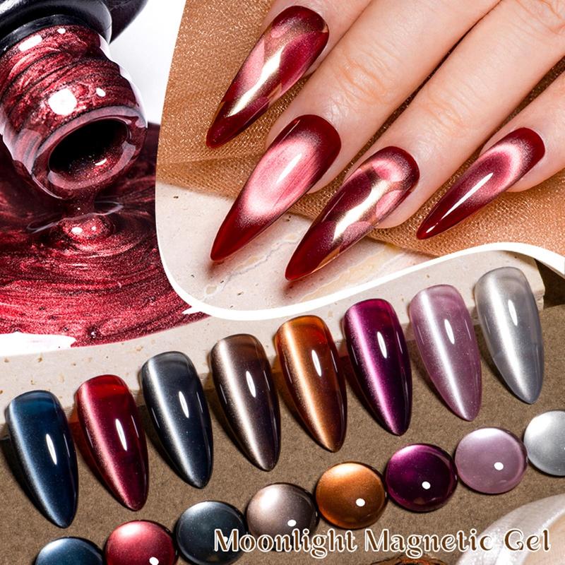 Gel Nail Polish Set, 8 Colors Mocha Brown Mirror Glass Cat Eye Gel, Soak of Uv French Cat Eye Gel Nail Polish Home Nail Salon, Christmas Gift