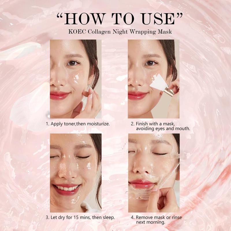 KOEC Collagen Overnight Wrapping Peel Off Facial Mask Pack - Elasticity & Hydration Care, Reduces Sagging & Dullness - Hydrolyzed Collagen For Glowing Skin - Korean Skin Care