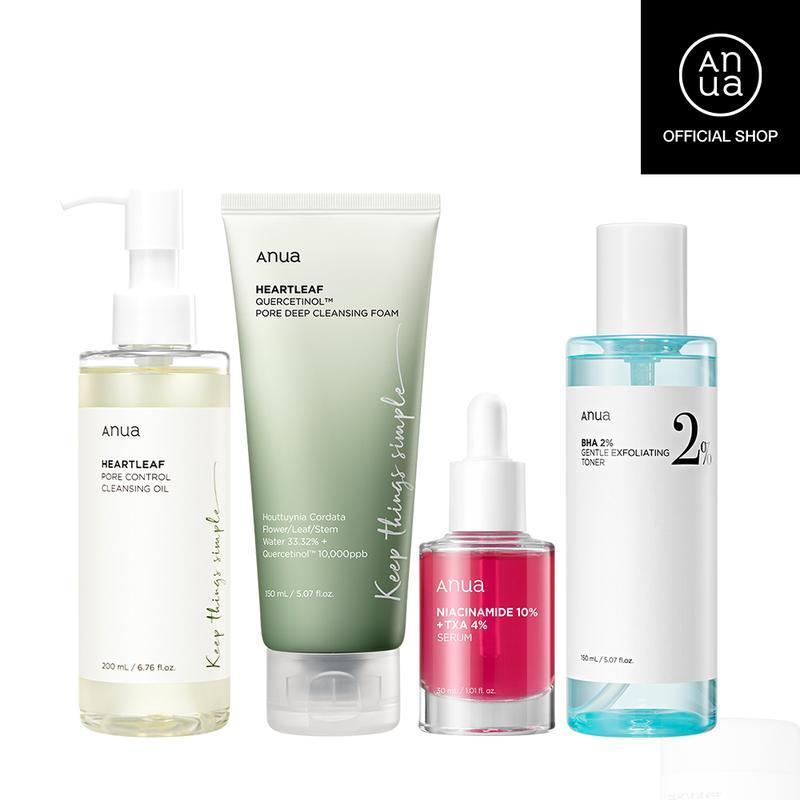 Anua SUMMER GLOW UP ROUTINE SET Cleanser Cleansing Foam Serum Skincare Clear Daily Deep Cleansing Exfoliate Discoloration Exfoliant Gentle Heartleaf Pore Moisturizer Niacinamide Hyaluronic Hydrate