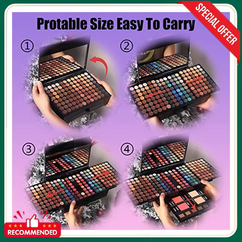 Women Makeup Sets Full Kits - 190 Colors Cosmetic Make Up Gifts Combination with Eyeshadow Facial Blusher Eyebrow Powder Face Concealer Powder Eyeliner Pencil with Full Size Mirror Makeup Palette Kit