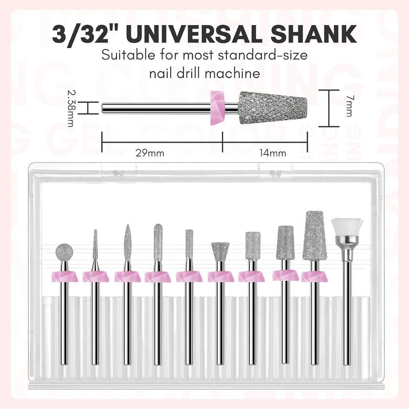 Makartt 10Pcs Diamond Sanding Nail Drill Bit Set Manicure Nail Care Nail Art Cutics