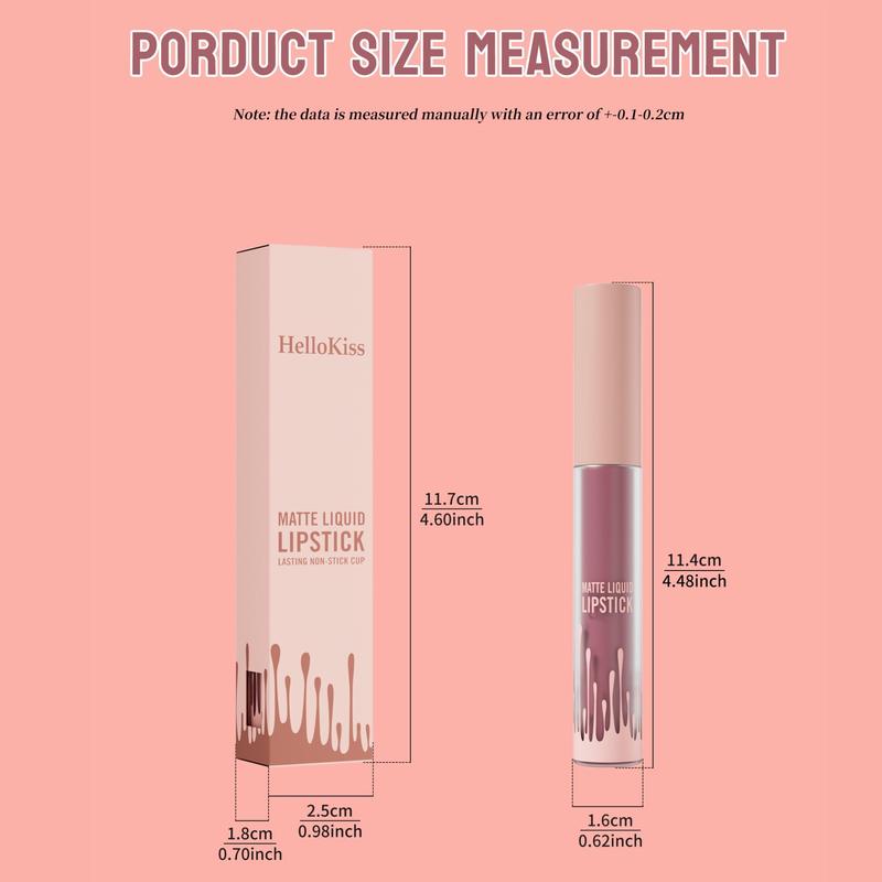 Long Lasting Matte Liquid Lipstick, 1 Count Waterproof Non-stick Lip Gloss, Moisturizing Lipstick Cosmetic, Suitable for All Occasions Lip Makeup, Christmas Gift