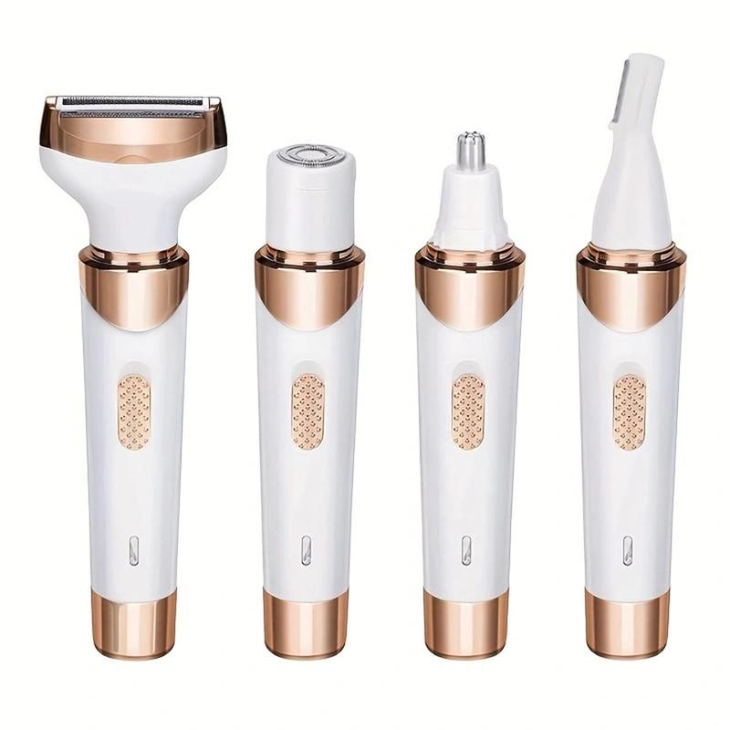 4 in 1 Electric Razor for Women, Summer Hair Trimmer Set, 4 in 1 Women's Shaver for Public Hair Wet & Dry Cordless Hair Remover for Eyebrow, Nose, Face, Legs